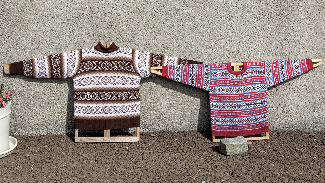 Jumpers outside the Shetland Textiles Museum