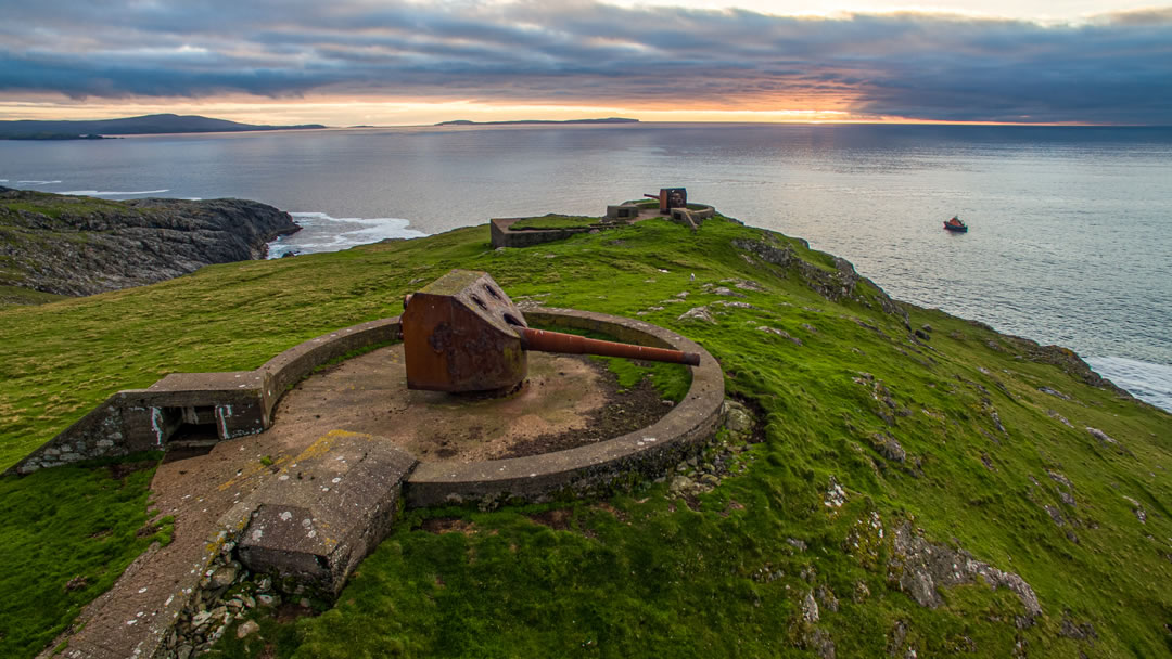 Gun emplacements from the First World War, housing six-inch guns, situated on Vementary, a deserted island in the Shetland archipelago