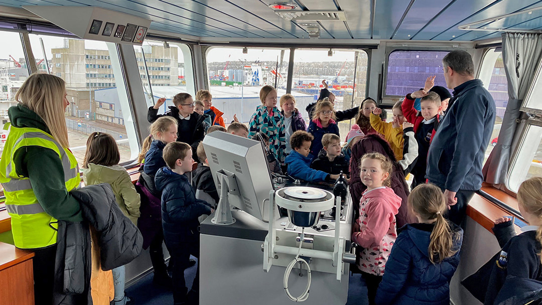 Pupils from Meiklemill School enjoying a tour of the MV Hjatland
