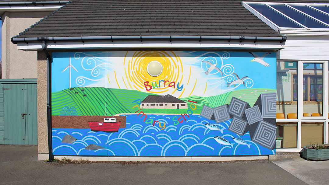 The colourful mural at Burray Primary School