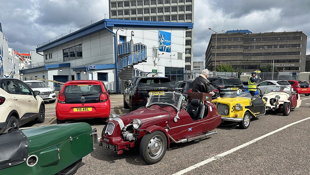 Cars travelling to the Shetland Classic Car Show