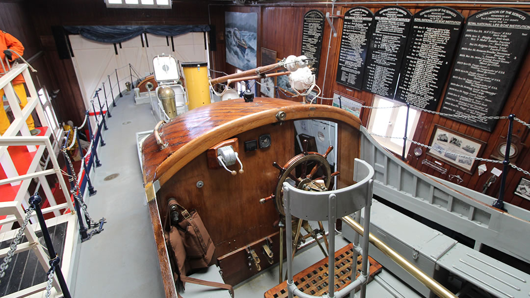 Looking down into the lifeboat Thomas McCunn in the Longhope Lifeboat Museum