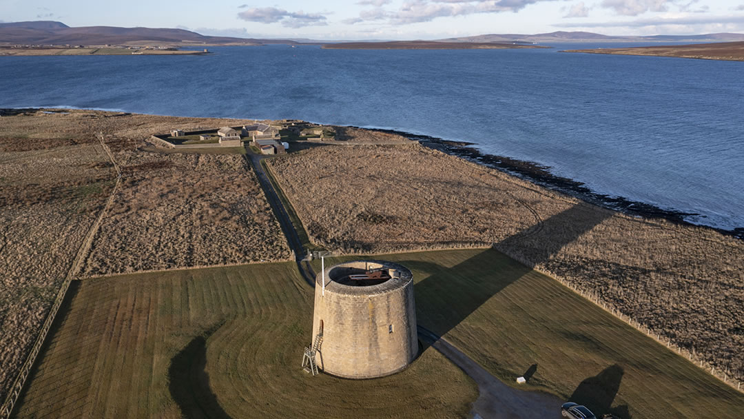 The Martello Tower at Hackness, viewed from the air