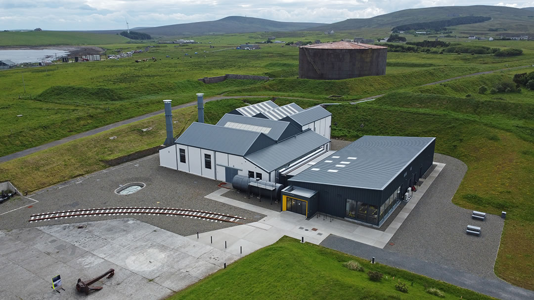 The Scapa Flow Museum at Lyness, Hoy, Orkney, seen from the air