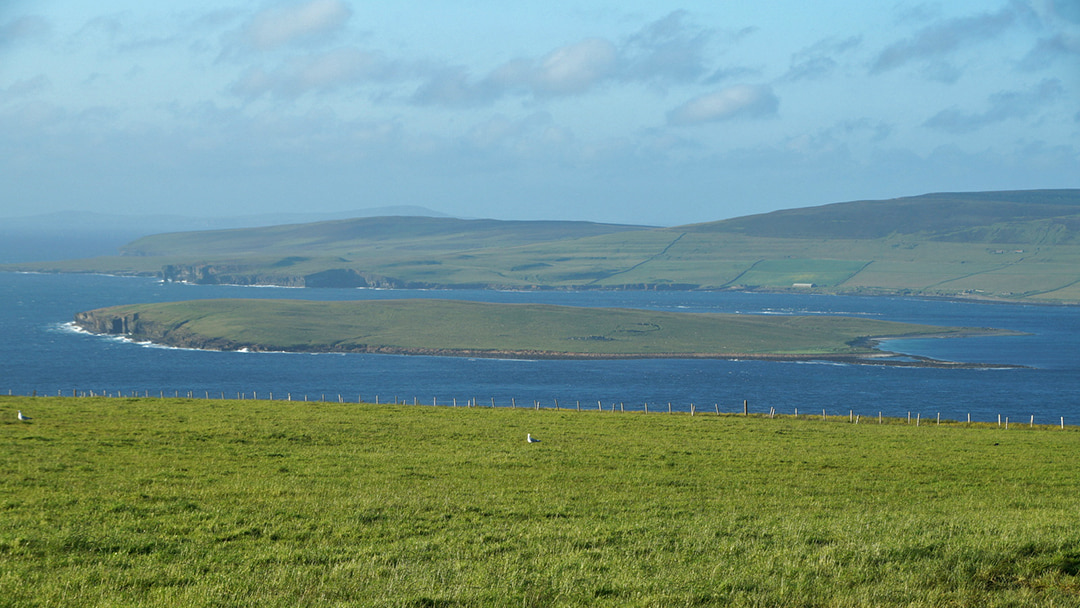 The isle of Eynhallow, as seen from Burgar Hill