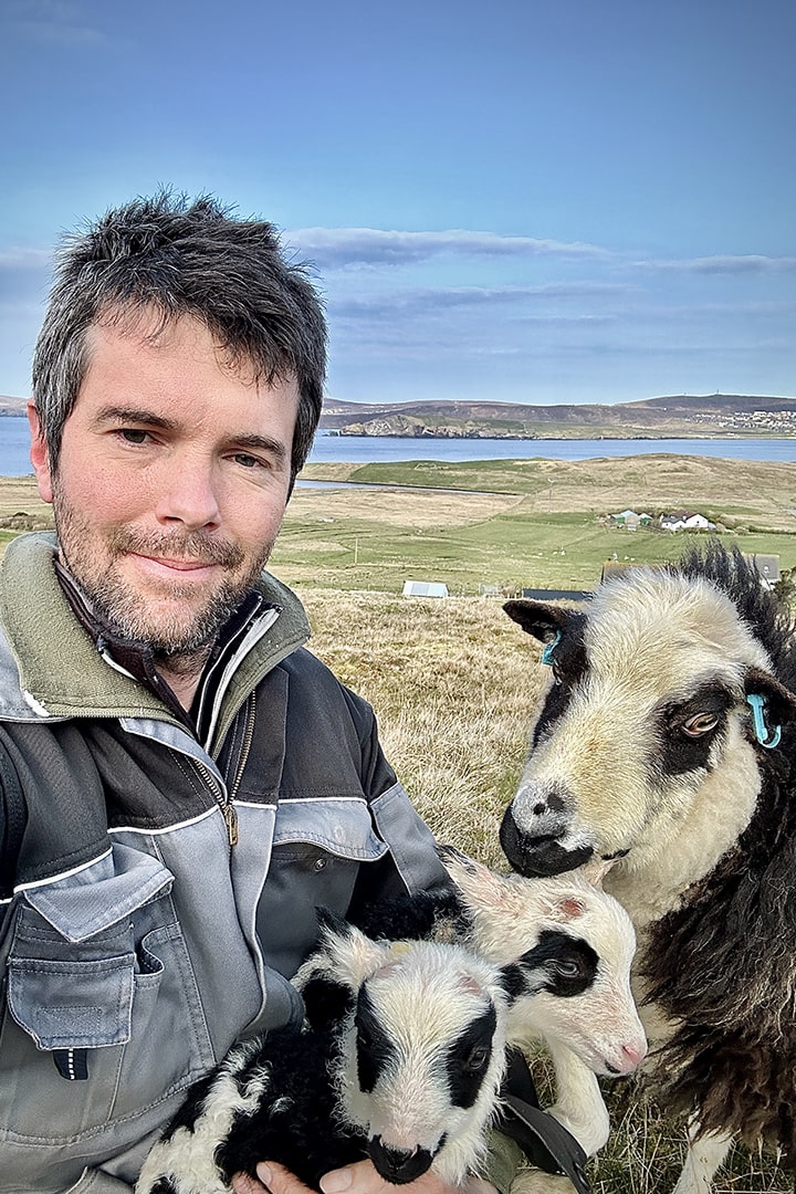 Chris Dyer with sheep on his farm