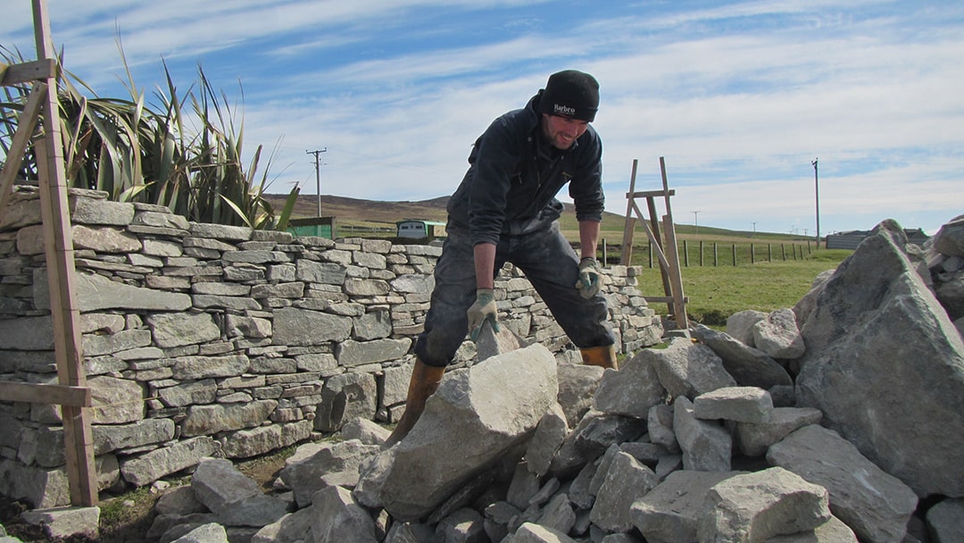 Chris building a drystone wall