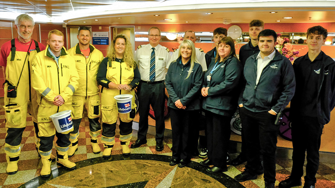 NorthLink staff with members of the RNLI on the Round Bressay cruise