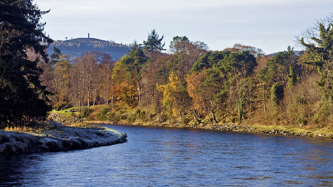 Autumn colours at the River Dee with Scolty Hill in the distance