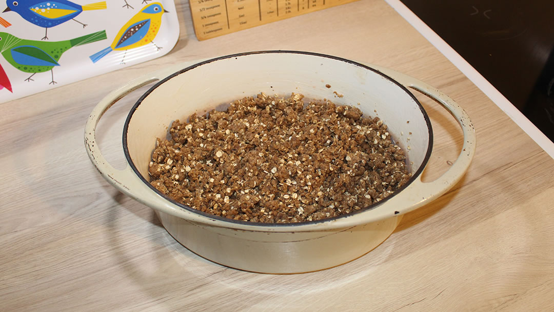 In a buttered dish ready for the oven