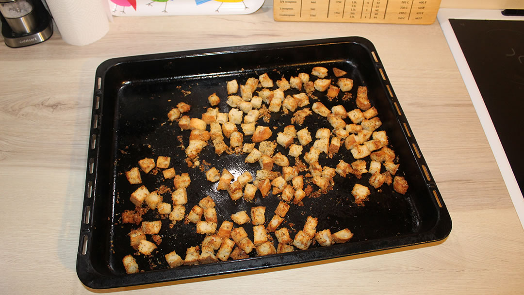 Croutons fresh out of the oven