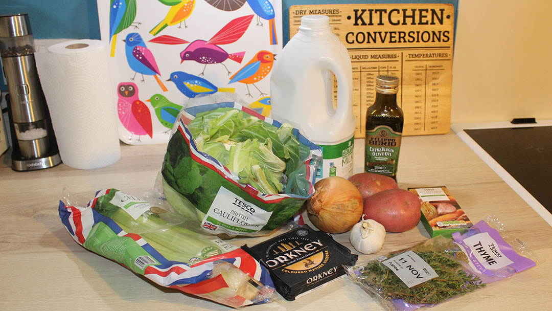 Ingredients for cheesy cauliflower soup