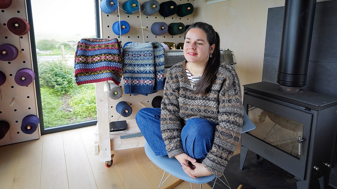 Marie Bruhat - a skilled knitter who moved to Fair Isle in 2017