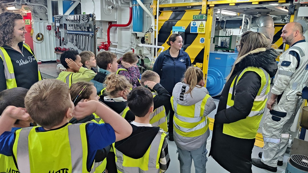 P3 class from Glaitness Primary School enjoying a tour onboard the MV Hamnavoe