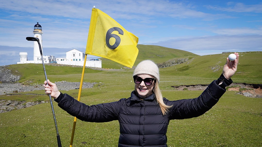 Ruth after finishing the 6-holes at Fair Isle golf course