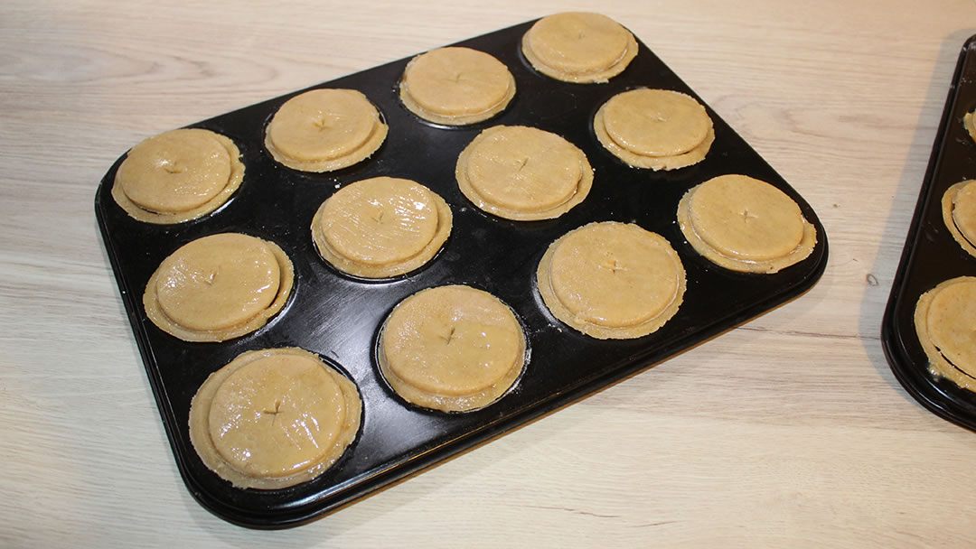 The glazed Beremeal Mince Pies, ready for the oven