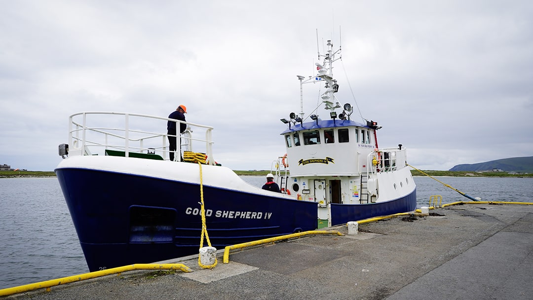 The passenger ferry to Fair Isle departs from Grutness in southern Shetland